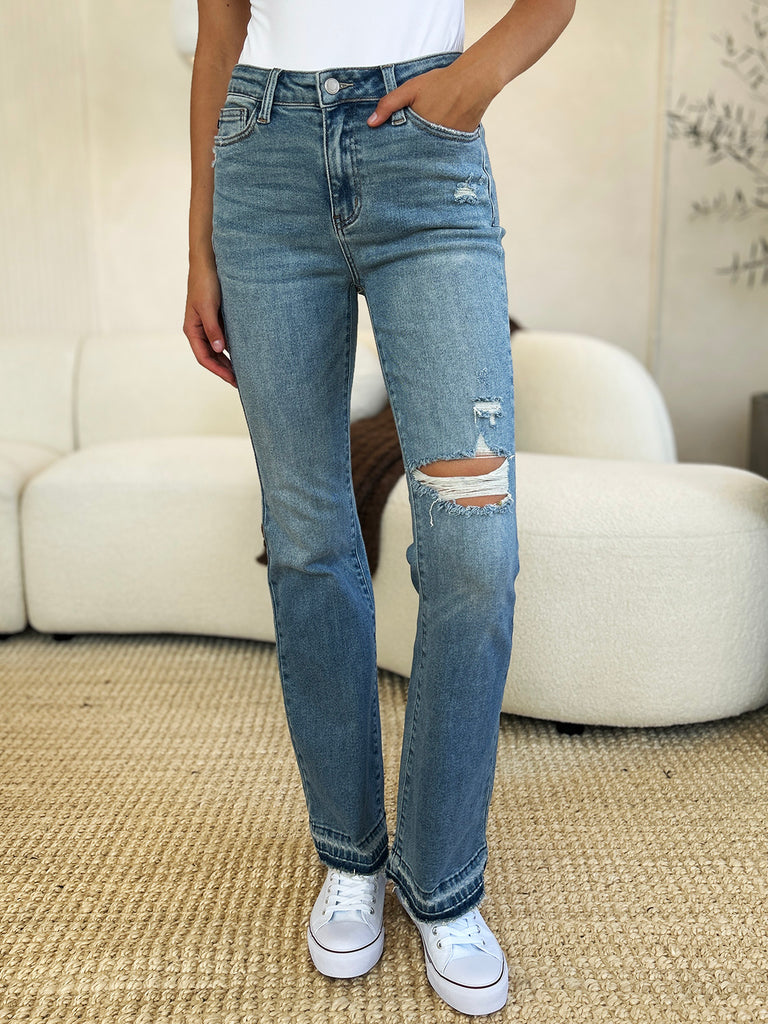 Judy Blue Full Size Mid Rise Destroyed Hem Distressed Jeans-Timber Brooke Boutique, Online Women's Fashion Boutique in Amarillo, Texas
