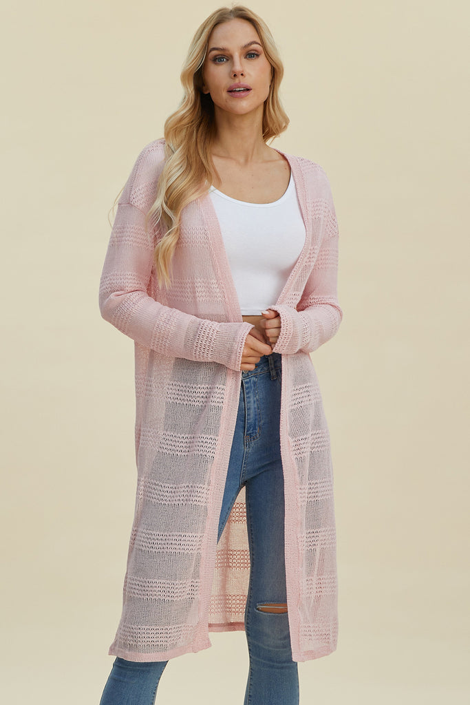 Double Take Full Size Open Front Longline Cardigan-Timber Brooke Boutique, Online Women's Fashion Boutique in Amarillo, Texas