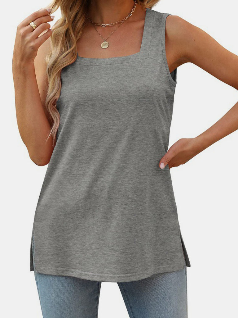 Slit Square Neck Tank-Timber Brooke Boutique, Online Women's Fashion Boutique in Amarillo, Texas
