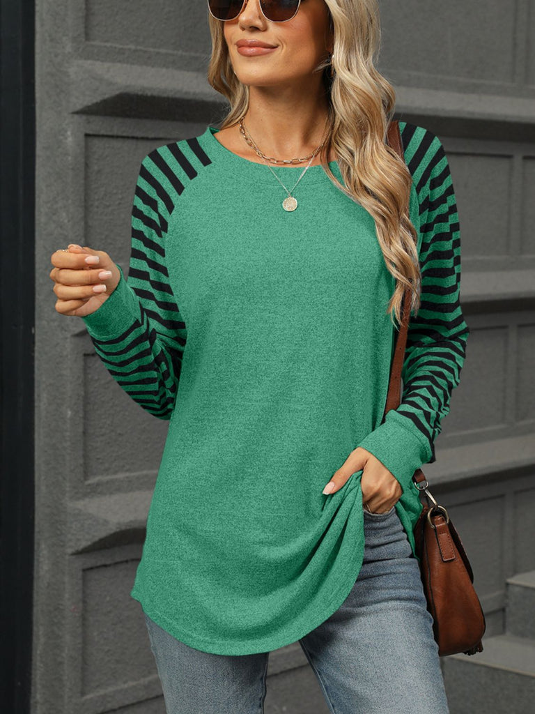 Striped Round Neck Long Sleeve T-Shirt-Timber Brooke Boutique, Online Women's Fashion Boutique in Amarillo, Texas