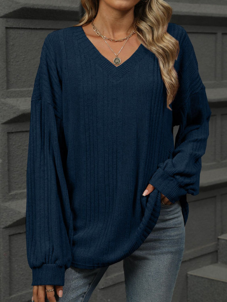 V-Neck Long Sleeve T-Shirt-Timber Brooke Boutique, Online Women's Fashion Boutique in Amarillo, Texas