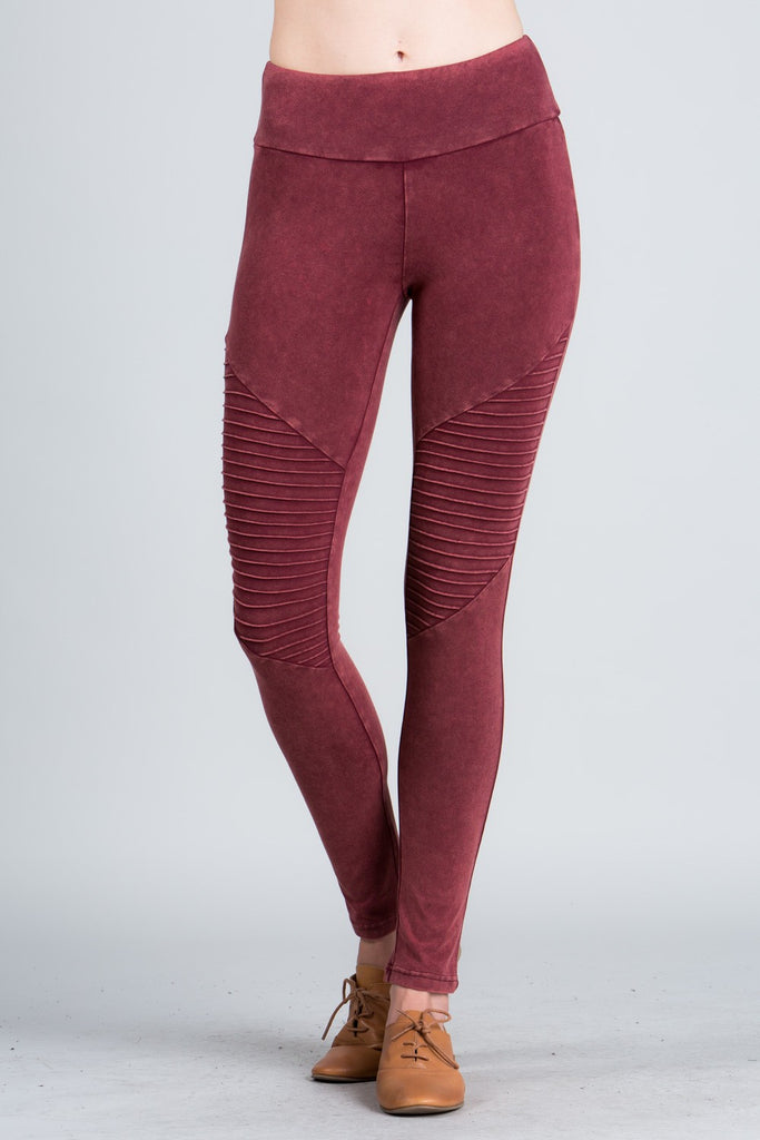 Burgundy Mineral Wash Moto Leggings-Shorts-Timber Brooke Boutique, Online Women's Fashion Boutique in Amarillo, Texas