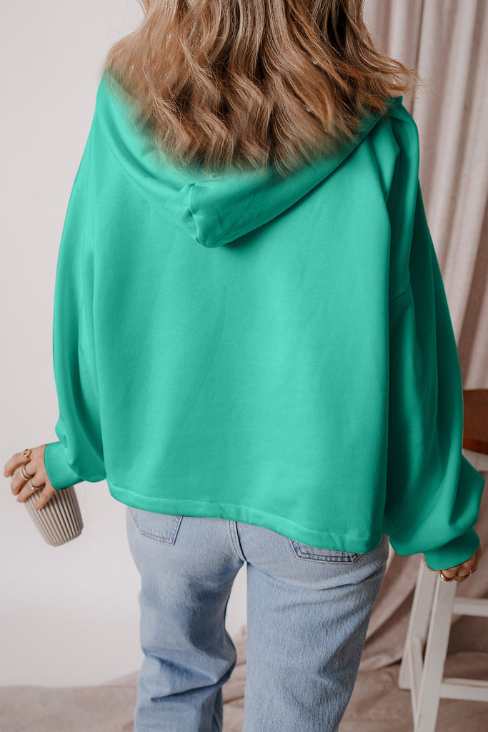 Pocketed Half Zip Dropped Shoulder Hoodie-Timber Brooke Boutique, Online Women's Fashion Boutique in Amarillo, Texas