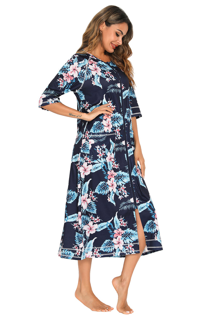 Printed Slit Night Dress with Pockets-Timber Brooke Boutique, Online Women's Fashion Boutique in Amarillo, Texas