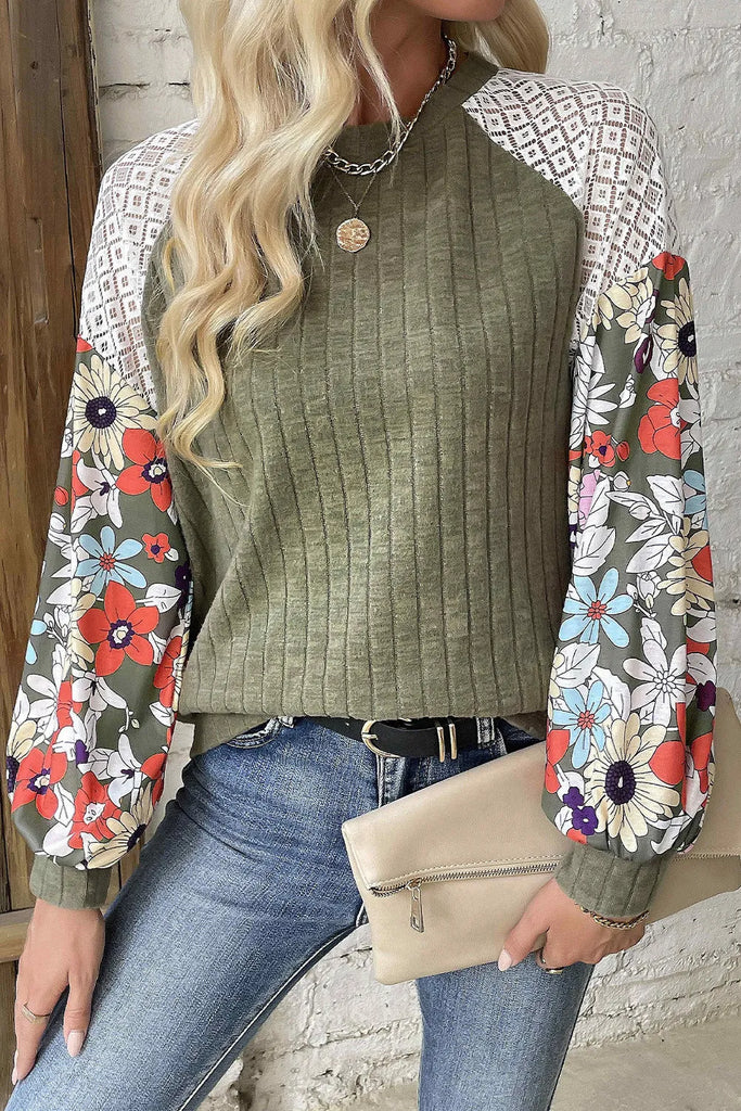 Printed Round Neck Long Sleeve Top-Timber Brooke Boutique, Online Women's Fashion Boutique in Amarillo, Texas