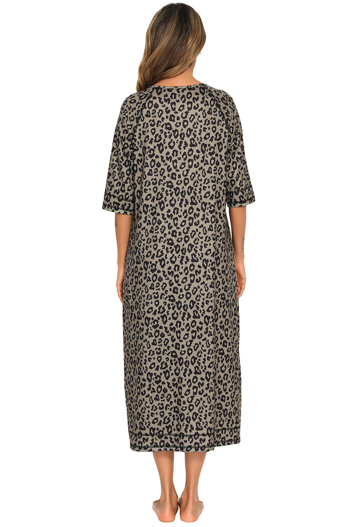 Printed Slit Night Dress with Pockets-Timber Brooke Boutique, Online Women's Fashion Boutique in Amarillo, Texas