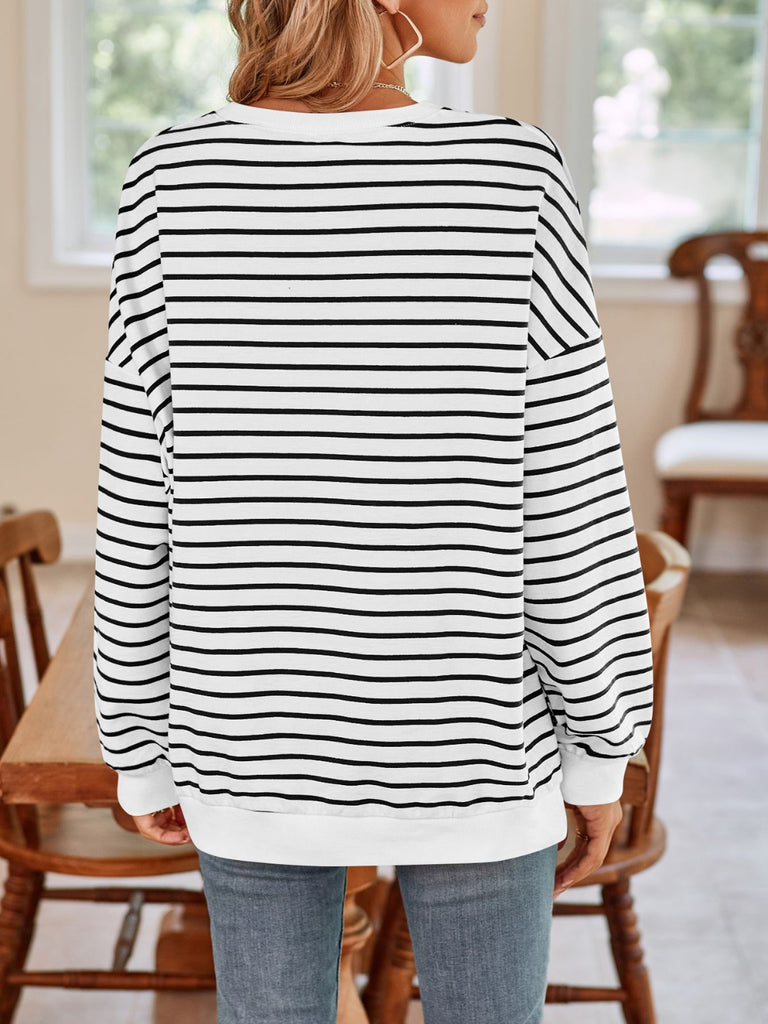 Striped Round Neck Long Sleeve Sweatshirt-Timber Brooke Boutique, Online Women's Fashion Boutique in Amarillo, Texas