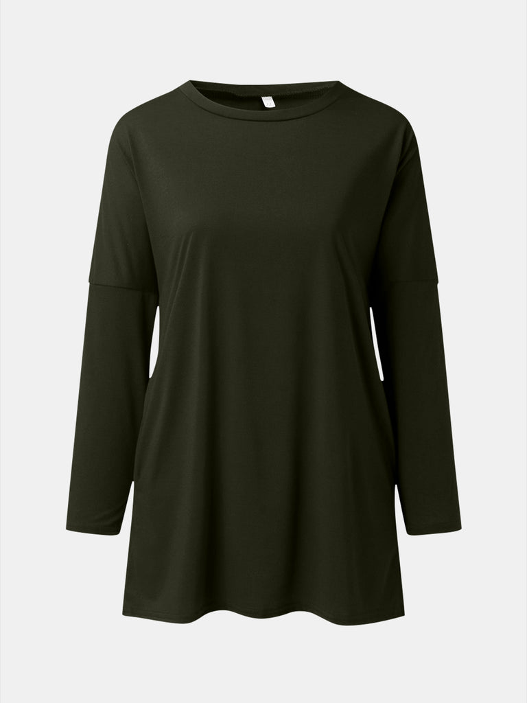 Full Size Round Neck Long Sleeve T-Shirt-Timber Brooke Boutique, Online Women's Fashion Boutique in Amarillo, Texas