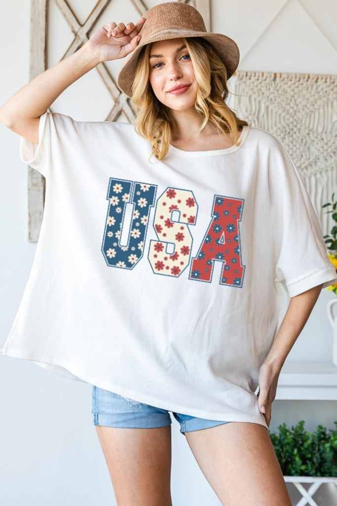 HOPELY USA Round Neck Half Sleeve T-Shirt-Timber Brooke Boutique, Online Women's Fashion Boutique in Amarillo, Texas