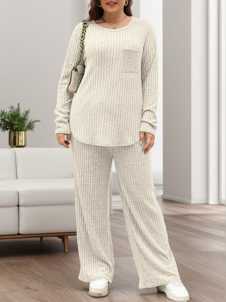 Round Neck Long Sleeve Top and Pants Set-Timber Brooke Boutique, Online Women's Fashion Boutique in Amarillo, Texas