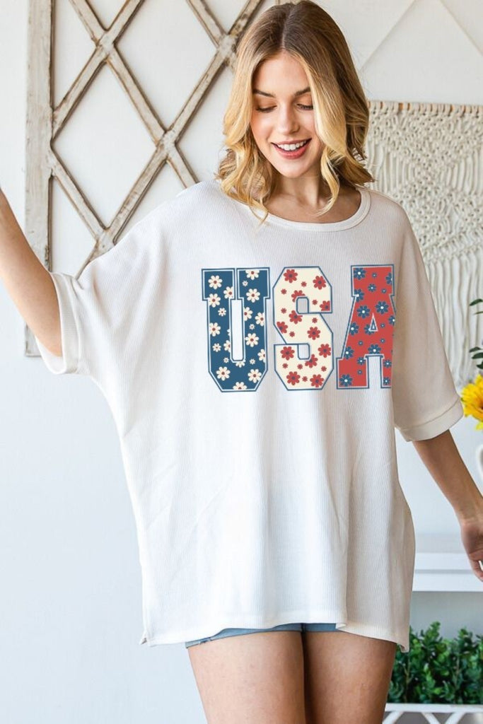 HOPELY USA Round Neck Half Sleeve T-Shirt-Timber Brooke Boutique, Online Women's Fashion Boutique in Amarillo, Texas