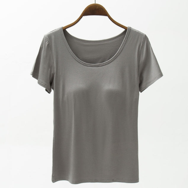 Round Neck Modal T-Shirt with Bra-Timber Brooke Boutique, Online Women's Fashion Boutique in Amarillo, Texas