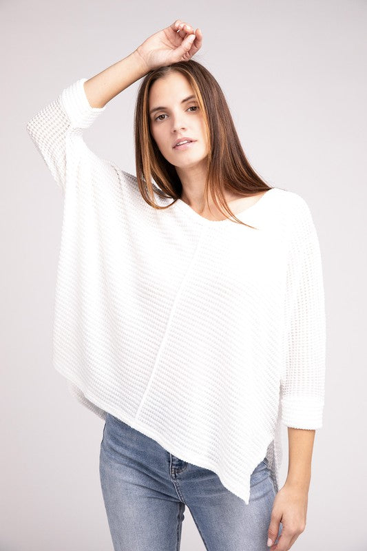 3/4 Sleeve V-Neck Hi-Low Hem Jacquard Sweater-Timber Brooke Boutique, Online Women's Fashion Boutique in Amarillo, Texas