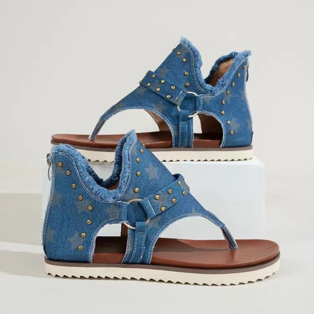 Studded Raw Hem Flat Sandals-Timber Brooke Boutique, Online Women's Fashion Boutique in Amarillo, Texas