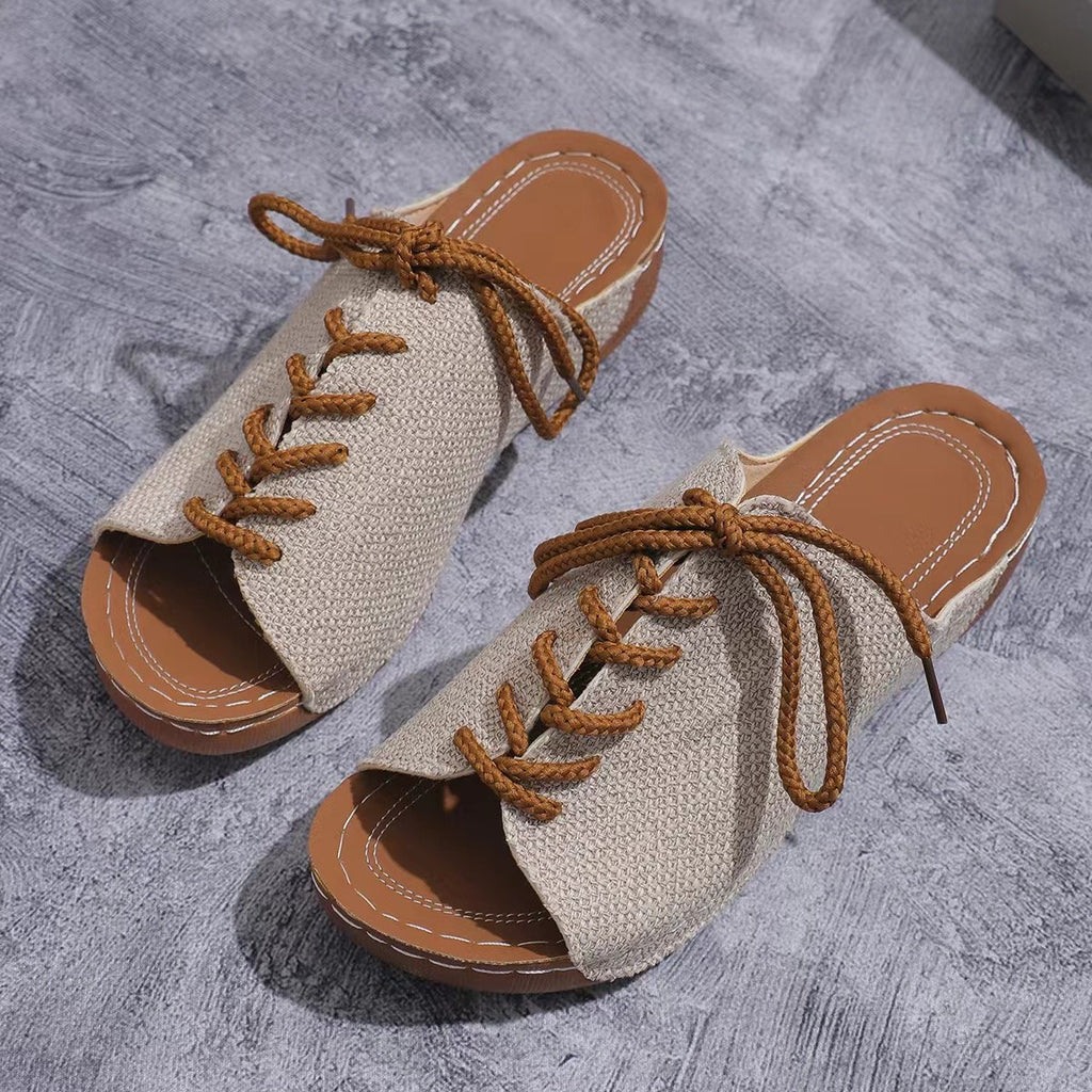 Lace-Up Open Toe Wedge Sandals-Timber Brooke Boutique, Online Women's Fashion Boutique in Amarillo, Texas