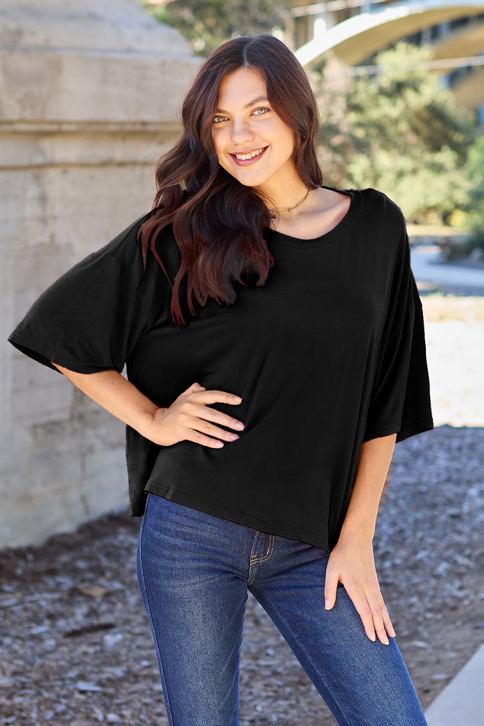 Basic Bae Bamboo Full Size Round Neck Drop Shoulder T-Shirt-Timber Brooke Boutique, Online Women's Fashion Boutique in Amarillo, Texas