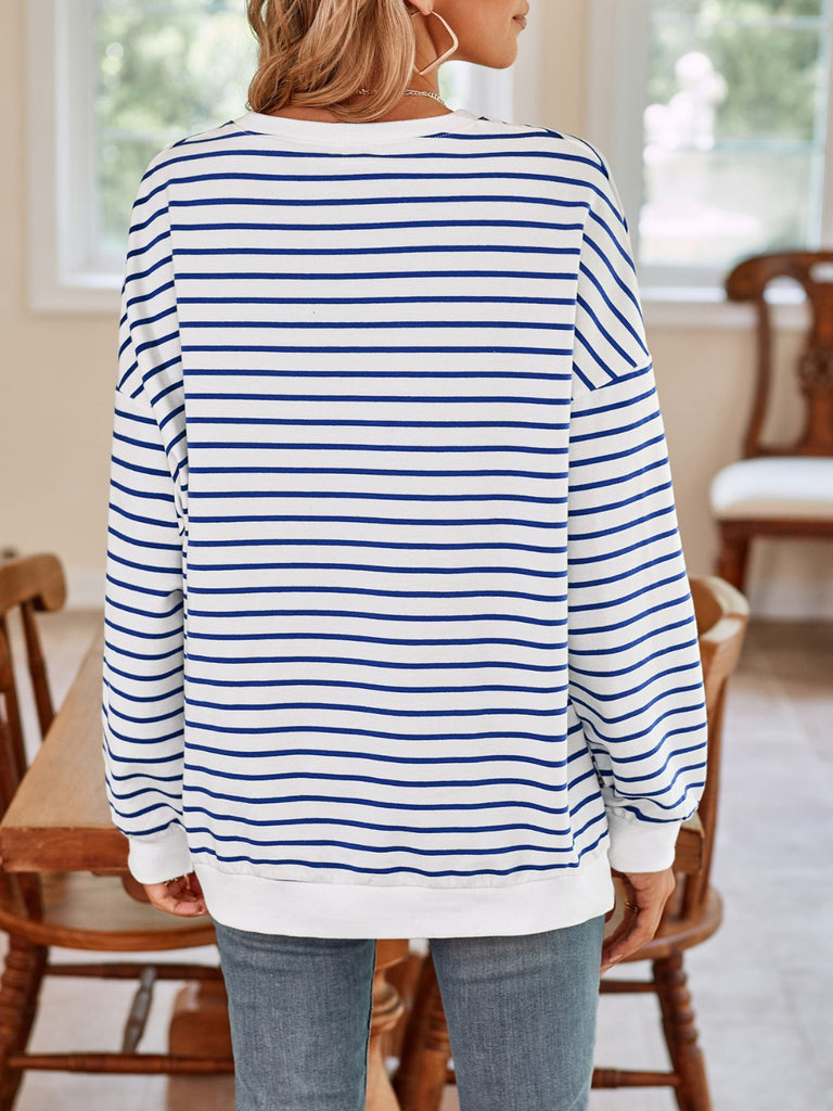 Striped Round Neck Long Sleeve Sweatshirt-Timber Brooke Boutique, Online Women's Fashion Boutique in Amarillo, Texas