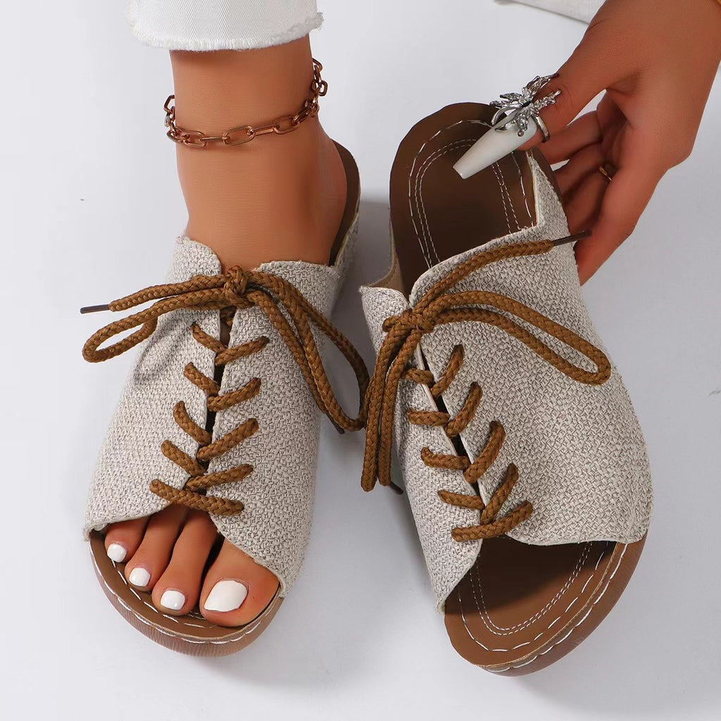 Lace-Up Open Toe Wedge Sandals-Timber Brooke Boutique, Online Women's Fashion Boutique in Amarillo, Texas