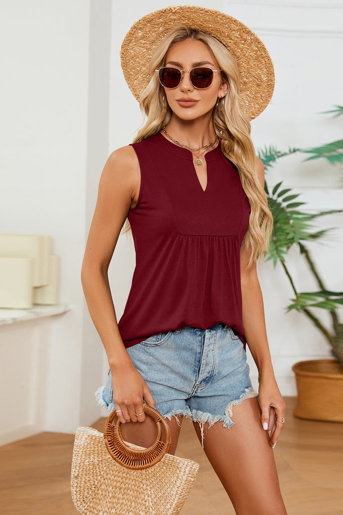 Ruched Notched Tank-Timber Brooke Boutique, Online Women's Fashion Boutique in Amarillo, Texas