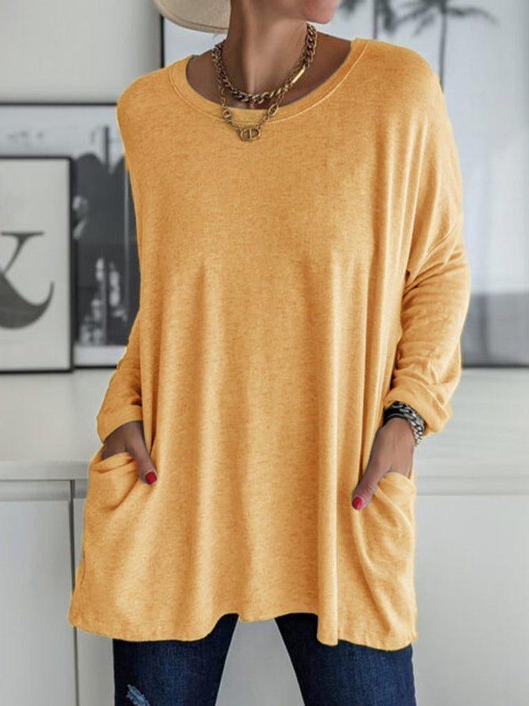 Full Size Round Neck Long Sleeve T-Shirt-Timber Brooke Boutique, Online Women's Fashion Boutique in Amarillo, Texas