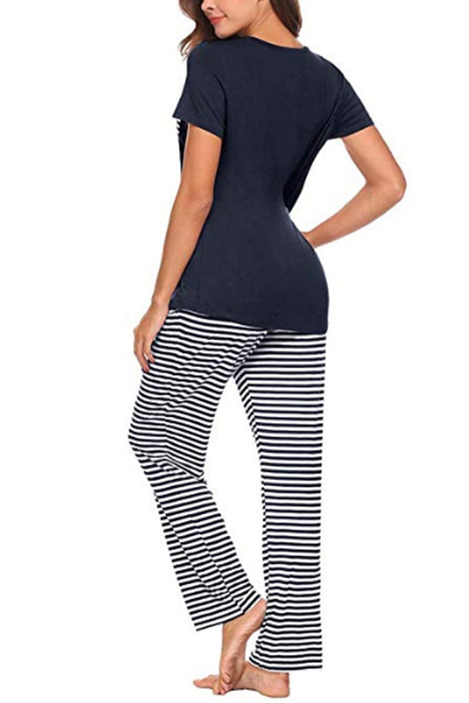 Pocketed Short Sleeve Top and Striped Pants Lounge Set-Timber Brooke Boutique, Online Women's Fashion Boutique in Amarillo, Texas