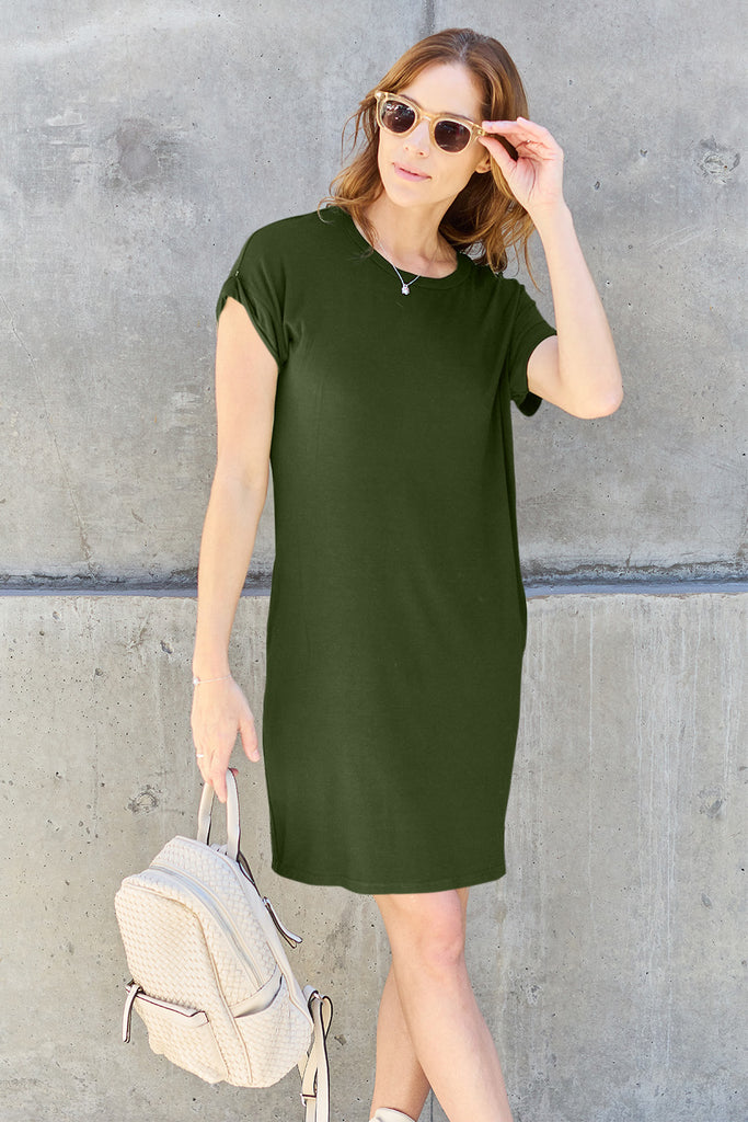 Basic Bae Full Size Round Neck Short Sleeve Dress with Pockets-Timber Brooke Boutique, Online Women's Fashion Boutique in Amarillo, Texas