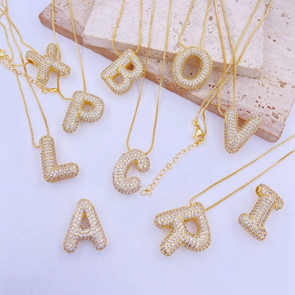 Gold-Plated Inlaid Zircon Letter Necklace-Timber Brooke Boutique, Online Women's Fashion Boutique in Amarillo, Texas