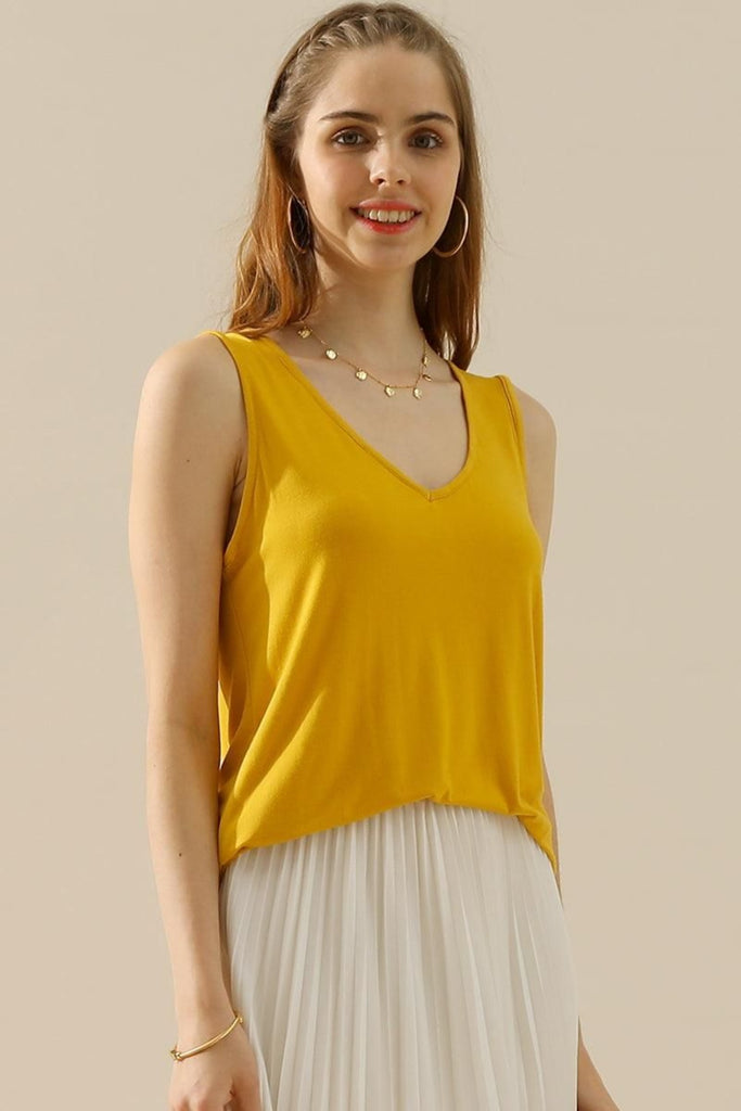 Ninexis Full Size V-Neck Curved Hem Tank-Timber Brooke Boutique, Online Women's Fashion Boutique in Amarillo, Texas