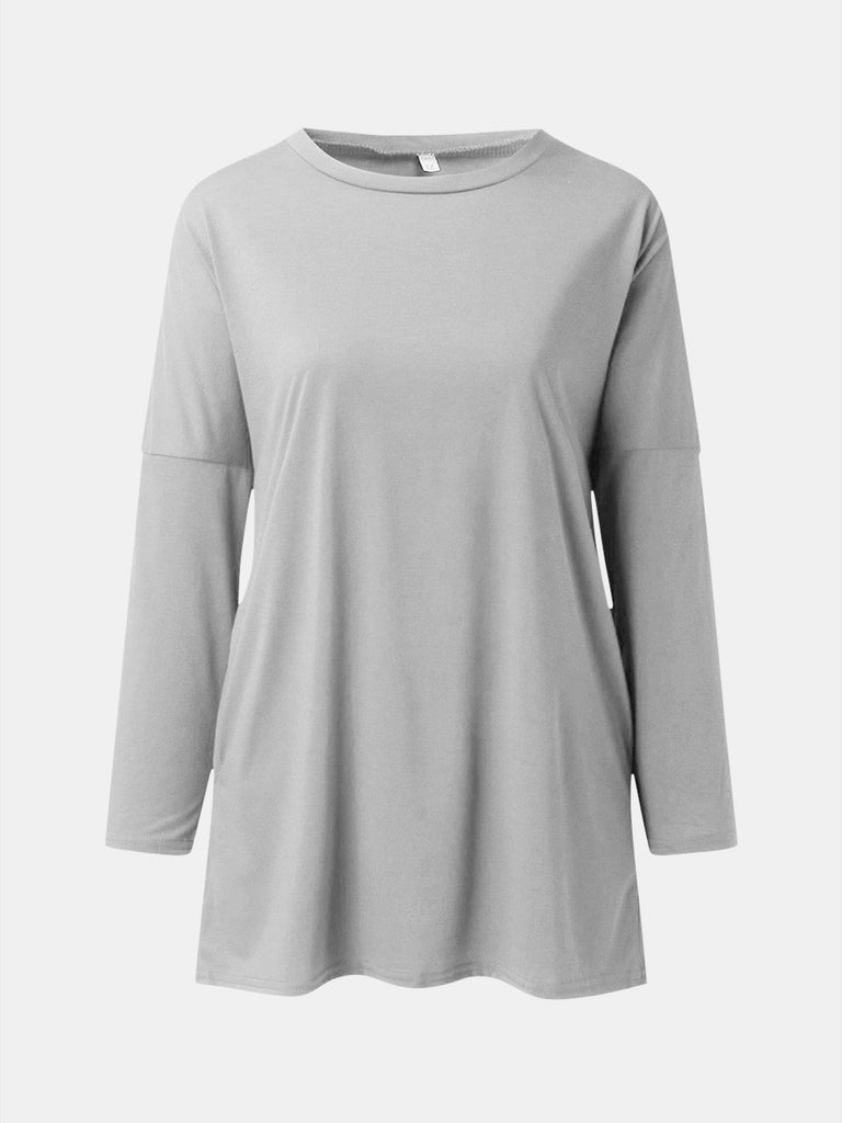 Full Size Round Neck Long Sleeve T-Shirt-Timber Brooke Boutique, Online Women's Fashion Boutique in Amarillo, Texas