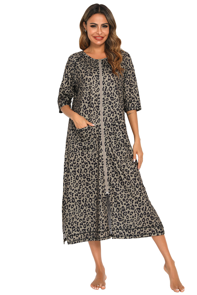 Printed Slit Night Dress with Pockets-Timber Brooke Boutique, Online Women's Fashion Boutique in Amarillo, Texas