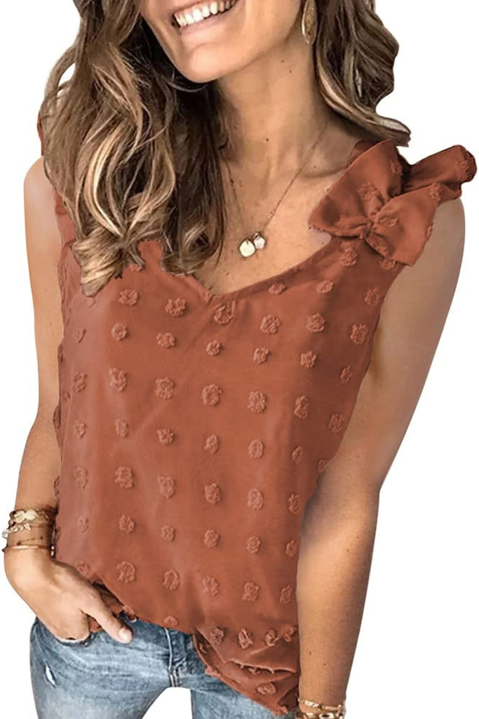 Full Size Swiss Dot V-Neck Tank-Timber Brooke Boutique, Online Women's Fashion Boutique in Amarillo, Texas