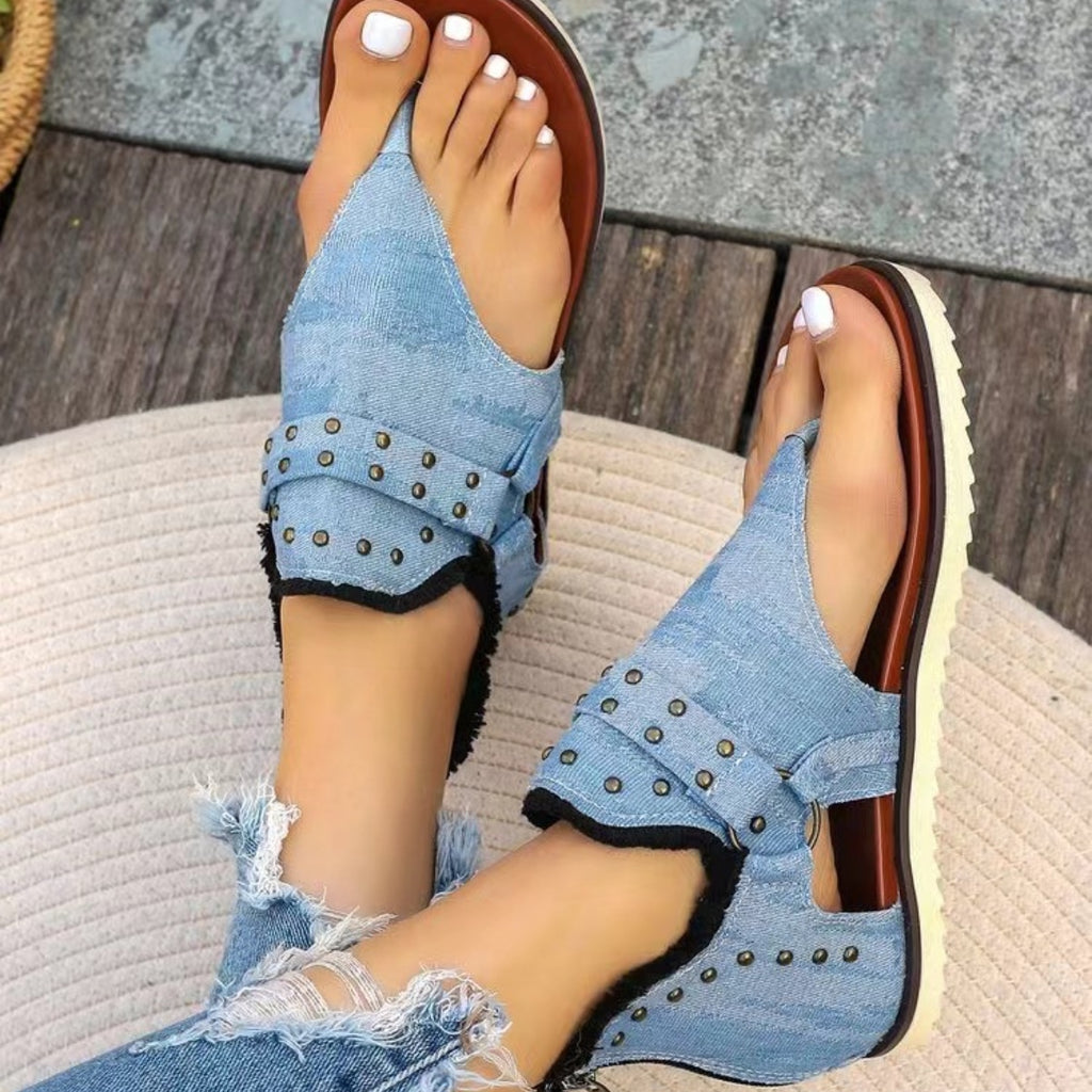 Studded Raw Hem Flat Sandals-Timber Brooke Boutique, Online Women's Fashion Boutique in Amarillo, Texas