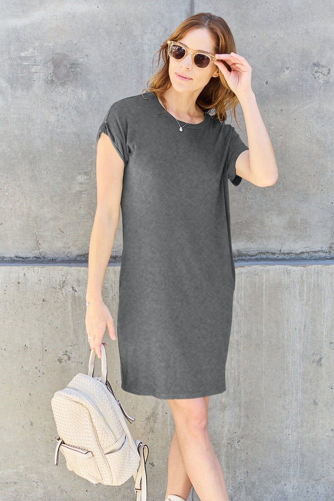 Basic Bae Full Size Round Neck Short Sleeve Dress with Pockets-Timber Brooke Boutique, Online Women's Fashion Boutique in Amarillo, Texas