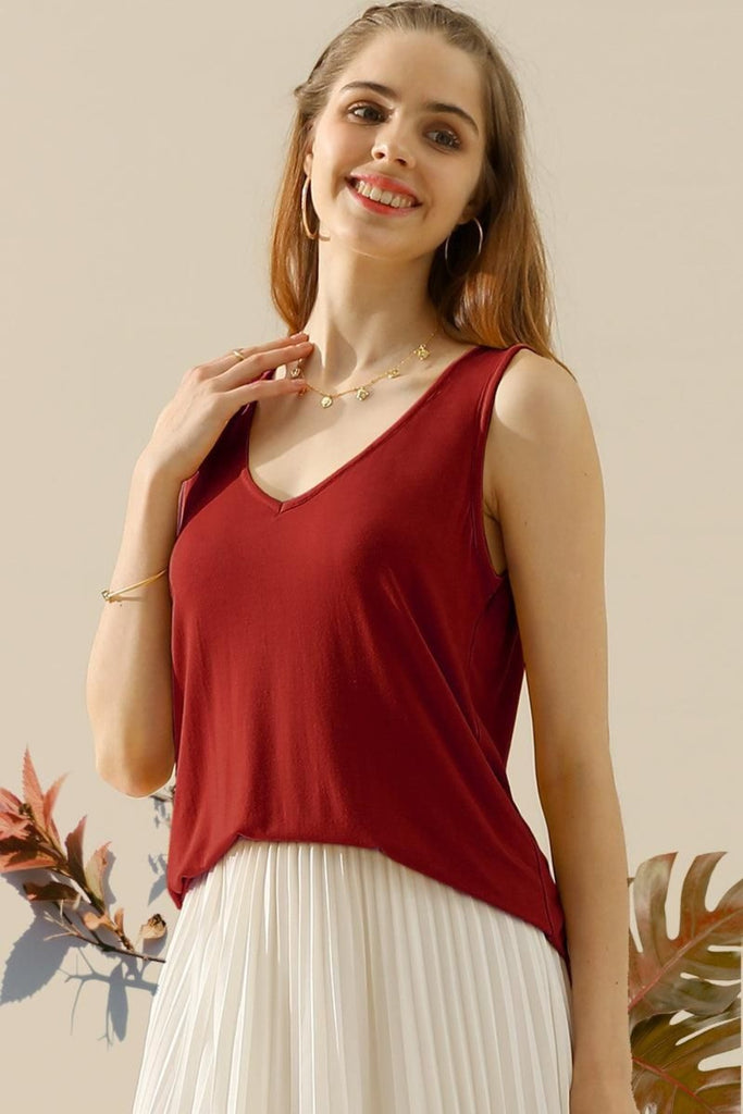 Ninexis Full Size V-Neck Curved Hem Tank-Timber Brooke Boutique, Online Women's Fashion Boutique in Amarillo, Texas