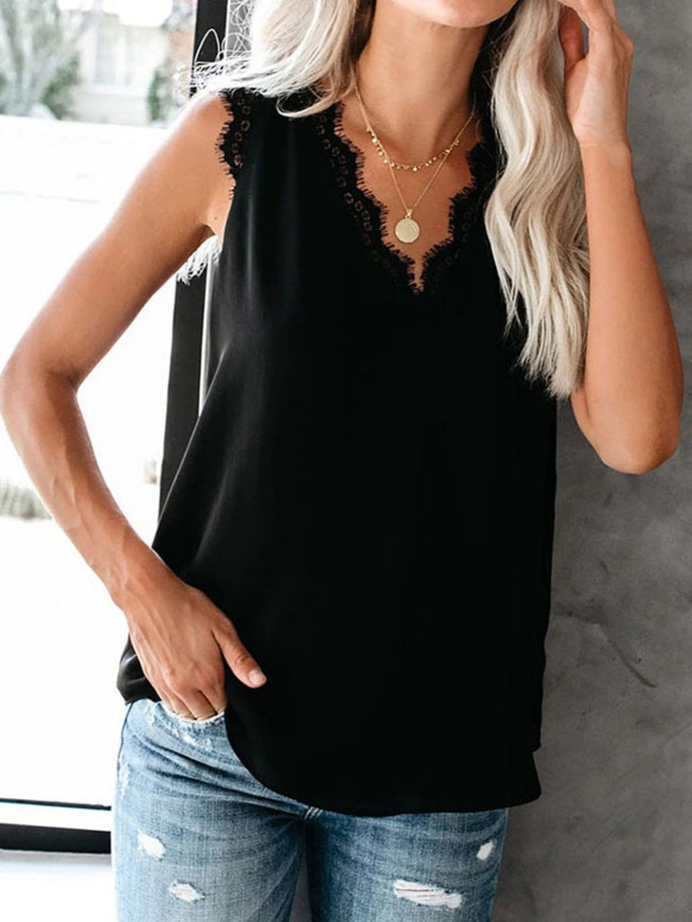 Lace Detail V-Neck Tank-Timber Brooke Boutique, Online Women's Fashion Boutique in Amarillo, Texas