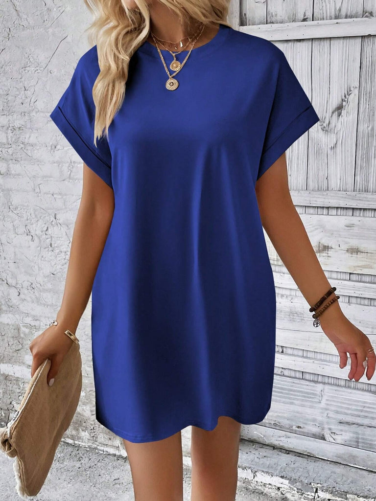 Round Neck Short Sleeve Mini Dress-Timber Brooke Boutique, Online Women's Fashion Boutique in Amarillo, Texas