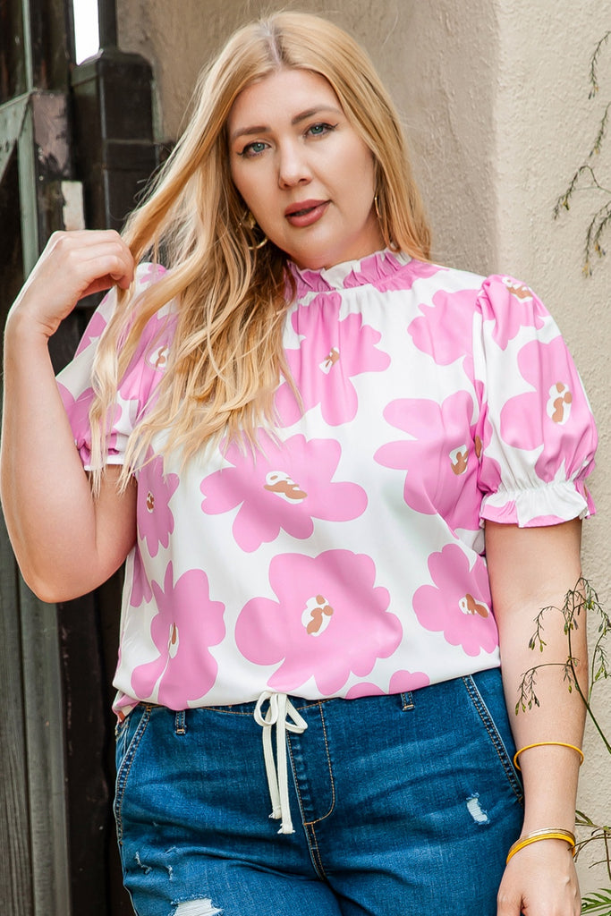 Plus Size Printed Round Neck Short Sleeve Top-Timber Brooke Boutique, Online Women's Fashion Boutique in Amarillo, Texas