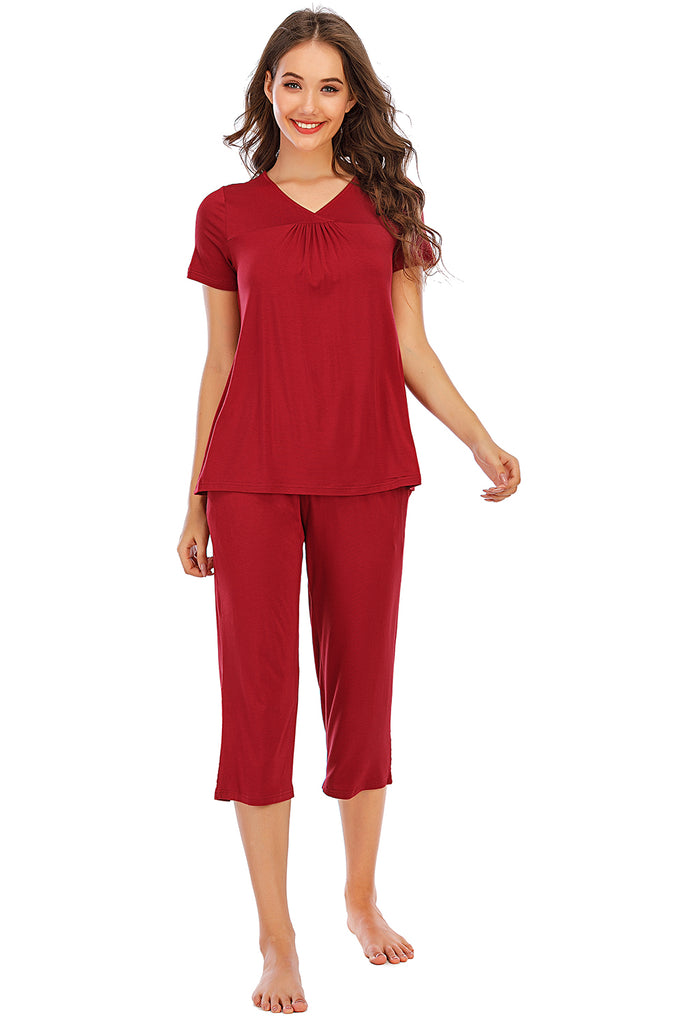 V-Neck Short Sleeve Top and Pants Lounge Set-Timber Brooke Boutique, Online Women's Fashion Boutique in Amarillo, Texas