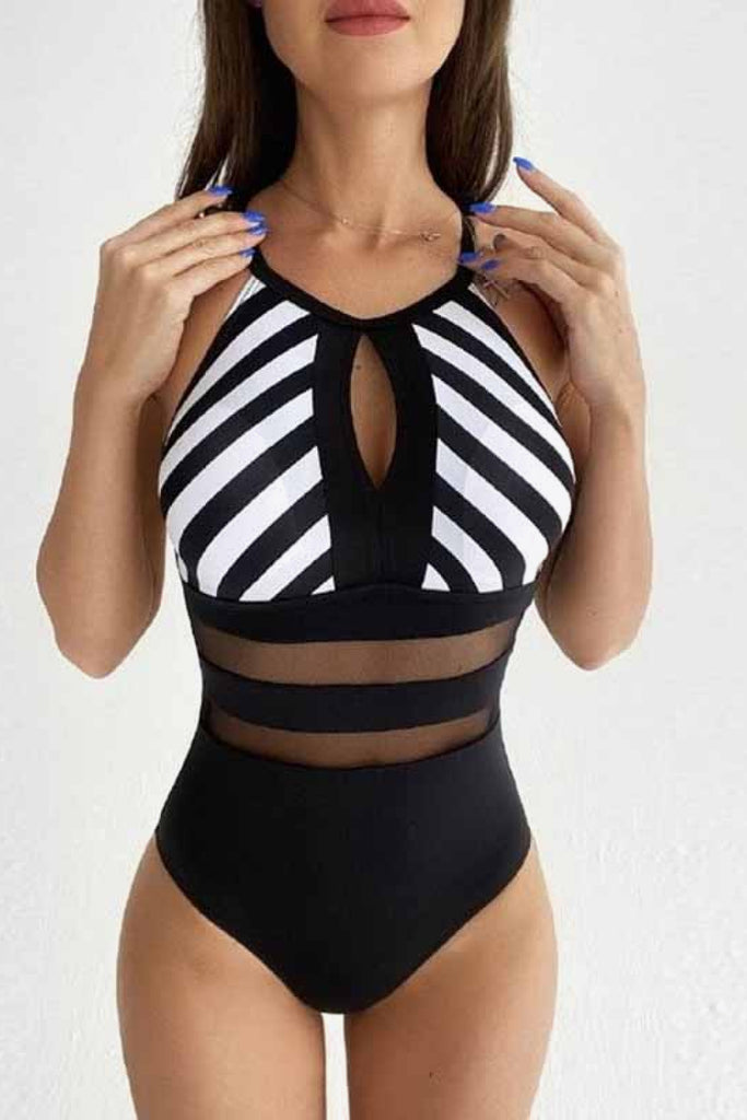 Striped Backless One-Piece Swimsuit-Timber Brooke Boutique, Online Women's Fashion Boutique in Amarillo, Texas