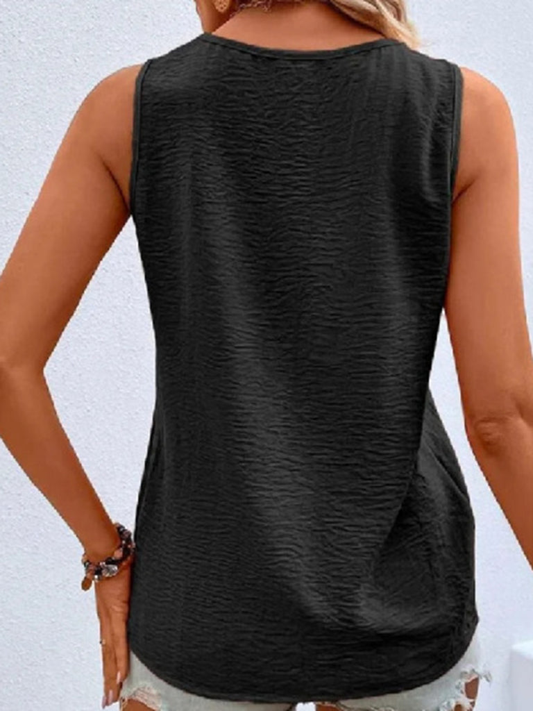 Full Size Decorative Button V-Neck Tank-Timber Brooke Boutique, Online Women's Fashion Boutique in Amarillo, Texas