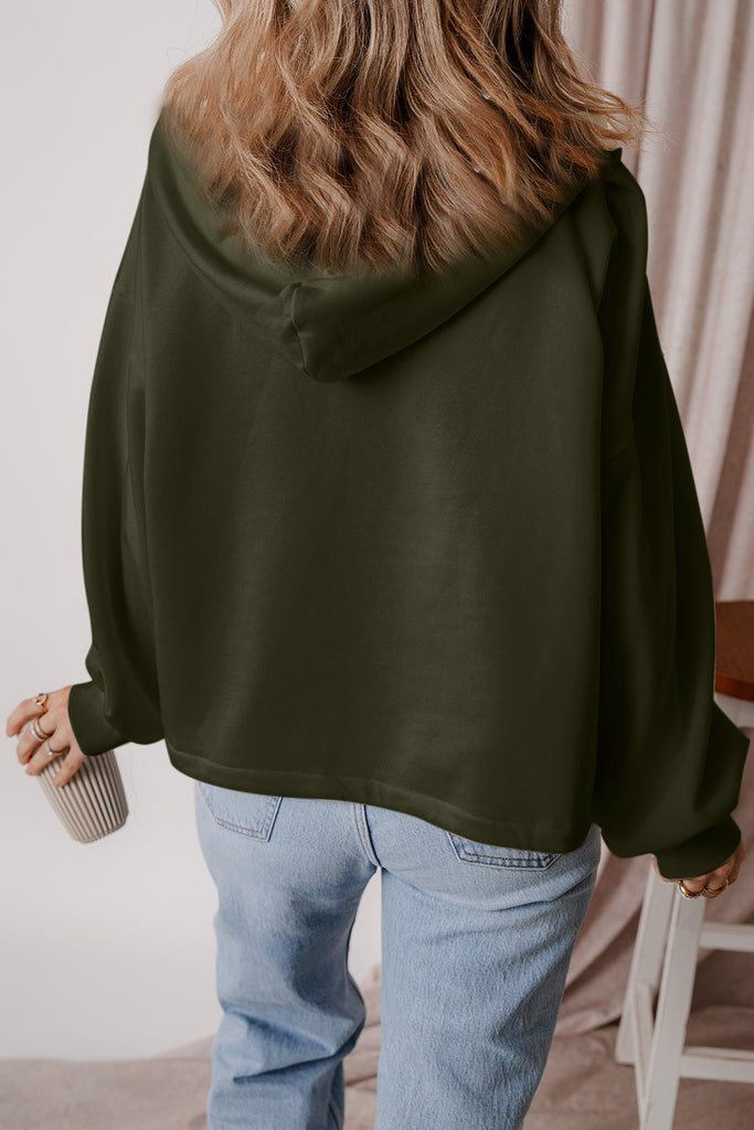 Pocketed Half Zip Dropped Shoulder Hoodie-Timber Brooke Boutique, Online Women's Fashion Boutique in Amarillo, Texas