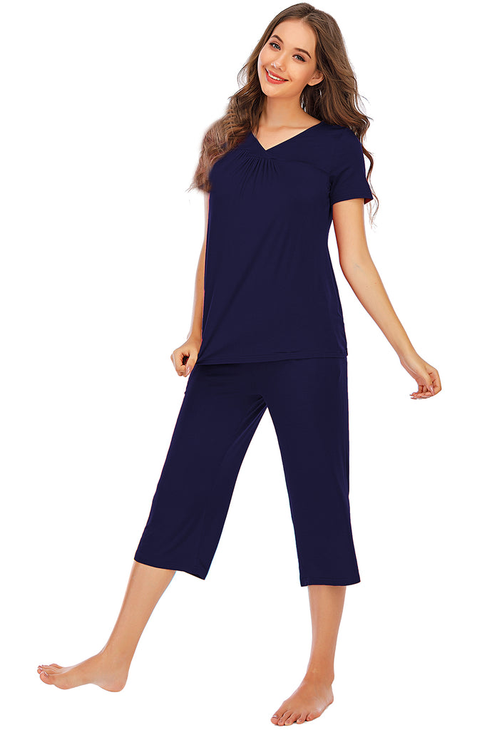 V-Neck Short Sleeve Top and Pants Lounge Set-Timber Brooke Boutique, Online Women's Fashion Boutique in Amarillo, Texas