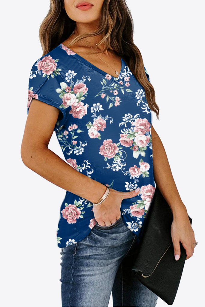 Printed Petal Sleeve V-Neck Blouse-Timber Brooke Boutique, Online Women's Fashion Boutique in Amarillo, Texas