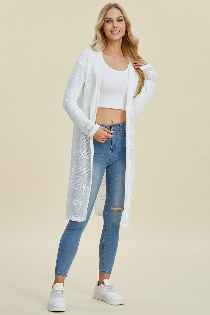 Double Take Full Size Open Front Longline Cardigan-Timber Brooke Boutique, Online Women's Fashion Boutique in Amarillo, Texas