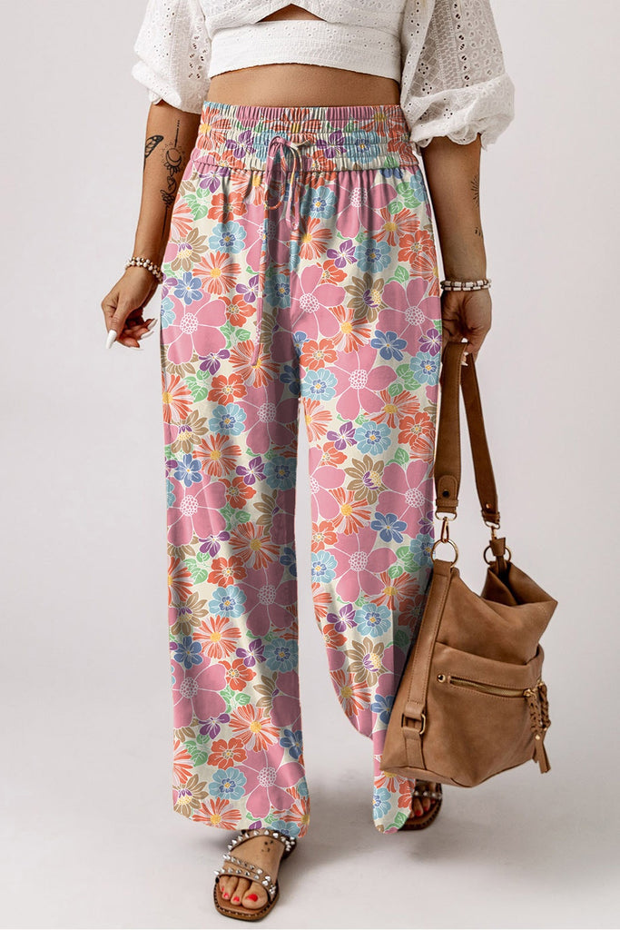 Drawstring Printed Wide Leg Pants-Timber Brooke Boutique, Online Women's Fashion Boutique in Amarillo, Texas