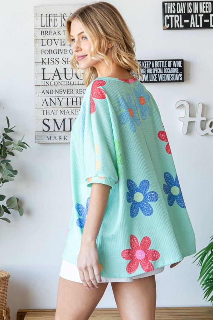 HOPELY Floral Waffle Oversize T-Shirt-Timber Brooke Boutique, Online Women's Fashion Boutique in Amarillo, Texas