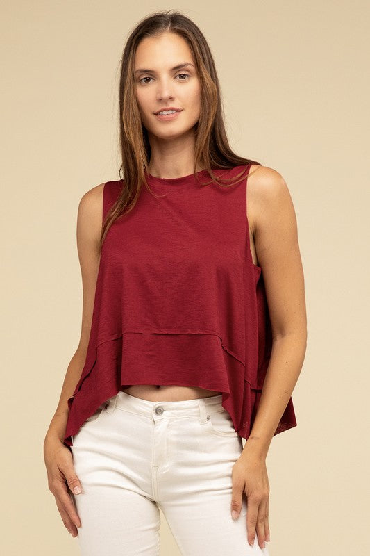 Shark Bite Side Slit Short Sleeveless Top-Timber Brooke Boutique, Online Women's Fashion Boutique in Amarillo, Texas