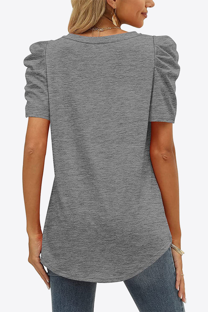 V-Neck Puff Sleeve Tee-Timber Brooke Boutique, Online Women's Fashion Boutique in Amarillo, Texas
