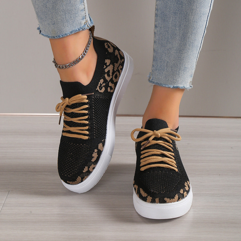 Lace-Up Leopard Flat Sneakers-Timber Brooke Boutique, Online Women's Fashion Boutique in Amarillo, Texas