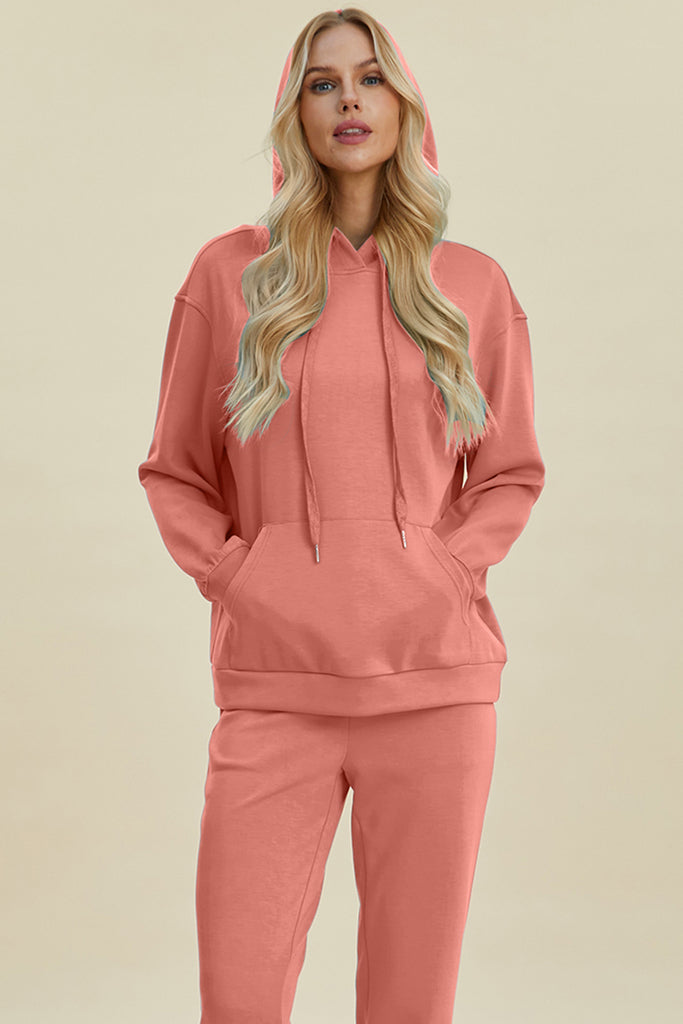Basic Bae Full Size Air Scuba Drawstring Long Sleeve Hoodie with Kangaroo Pocket-Timber Brooke Boutique, Online Women's Fashion Boutique in Amarillo, Texas